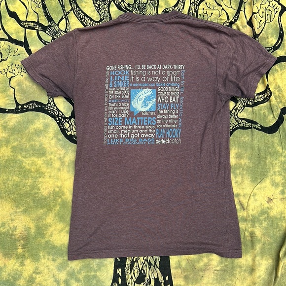 Talk it up Tees “reel life” 🎣front & back print w serval fishing quotes brown S - Picture 2 of 5